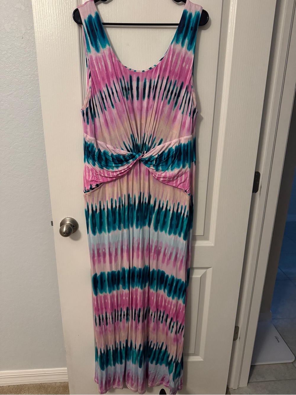 Soma Tie-Dye Knot-Front Maxi Dress in Pink & Teal